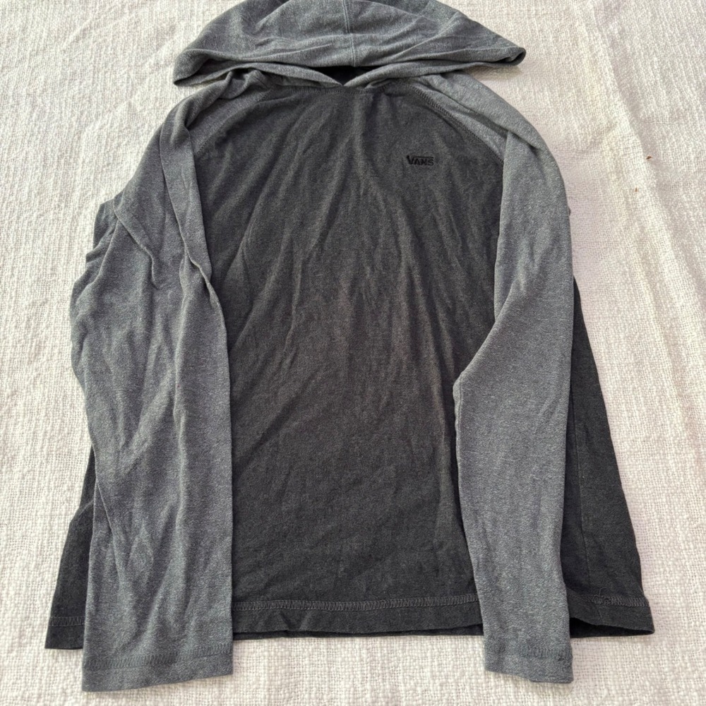 Vans Mens Small Gray Raglan Long Sleeve Hooded T-Shirt Embroidered Logo Tee